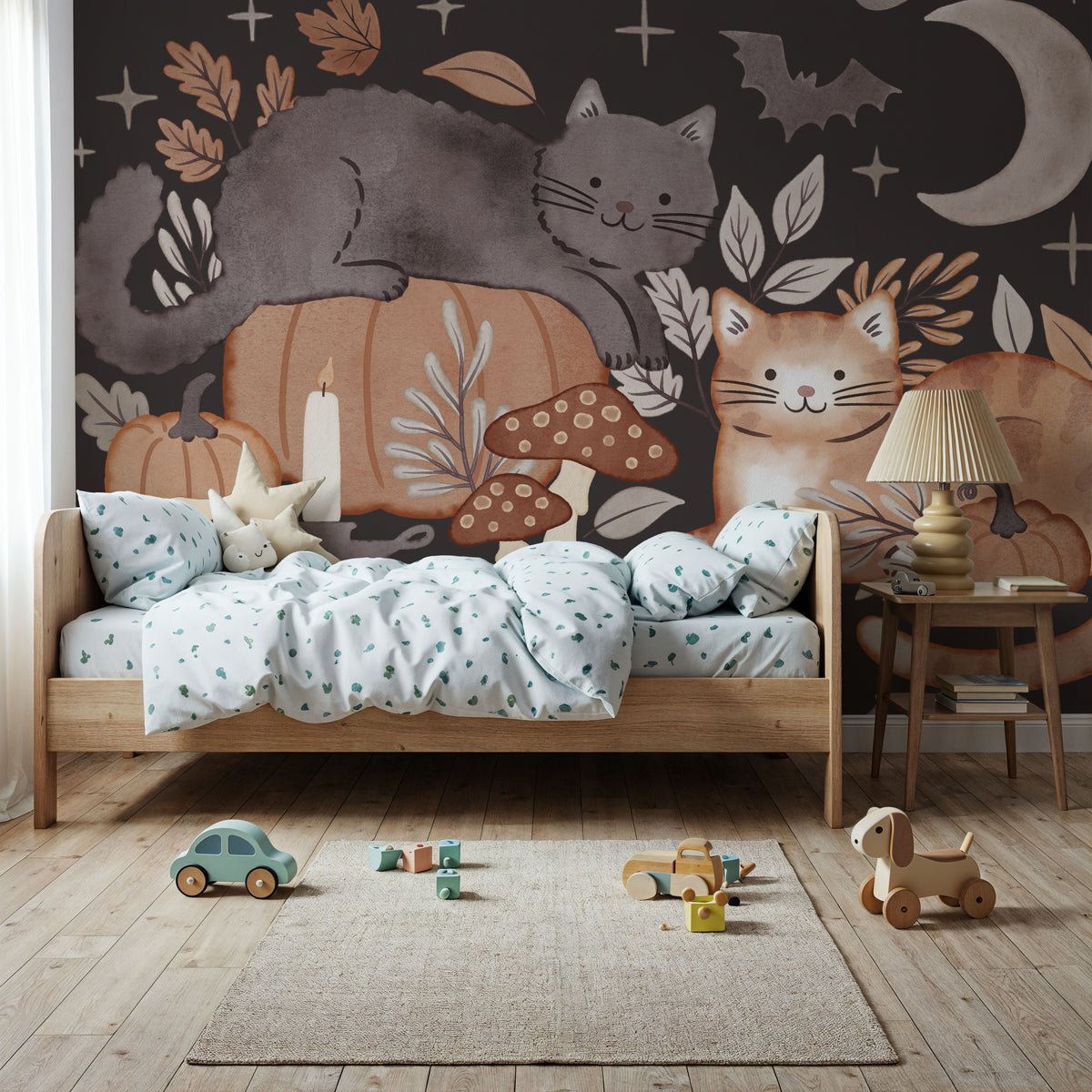 Pumpkins and Paws III Dark Mural Wallpaper - room preview 06