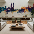 Zurich Switzerland Skyline Blue & Bronze Mural Wallpaper - room preview 06