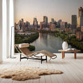 Riverside Skyscrapers Golden Metropolis Mural Wallpaper - room preview 06