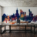 Warsaw Poland Skyline Blue & Bronze Mural Wallpaper - room preview 06