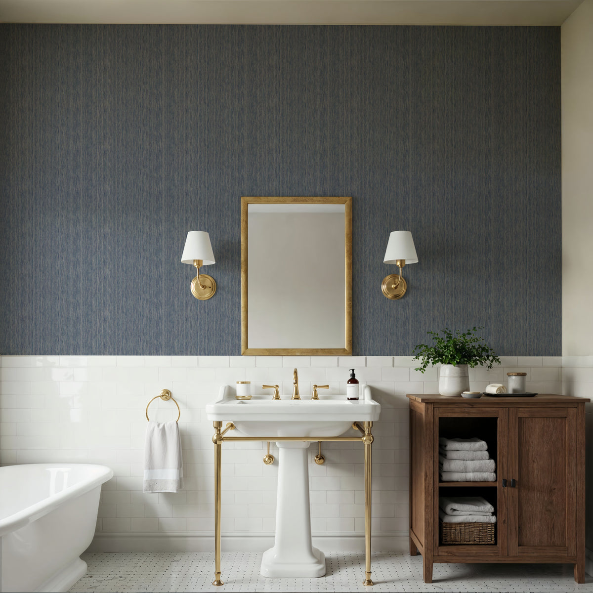 Faux Cloth Texture, Denim Blue Mural Wallpaper - room preview 06