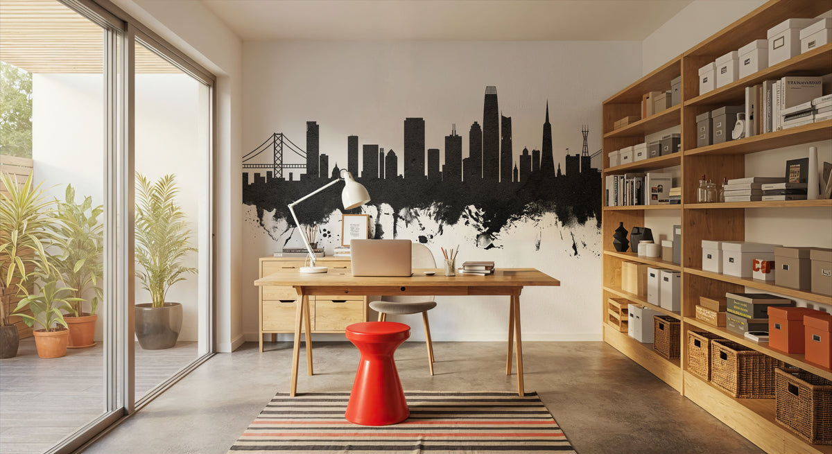 San Francisco Skyline Black & White Mural Wallpaper - room preview 06