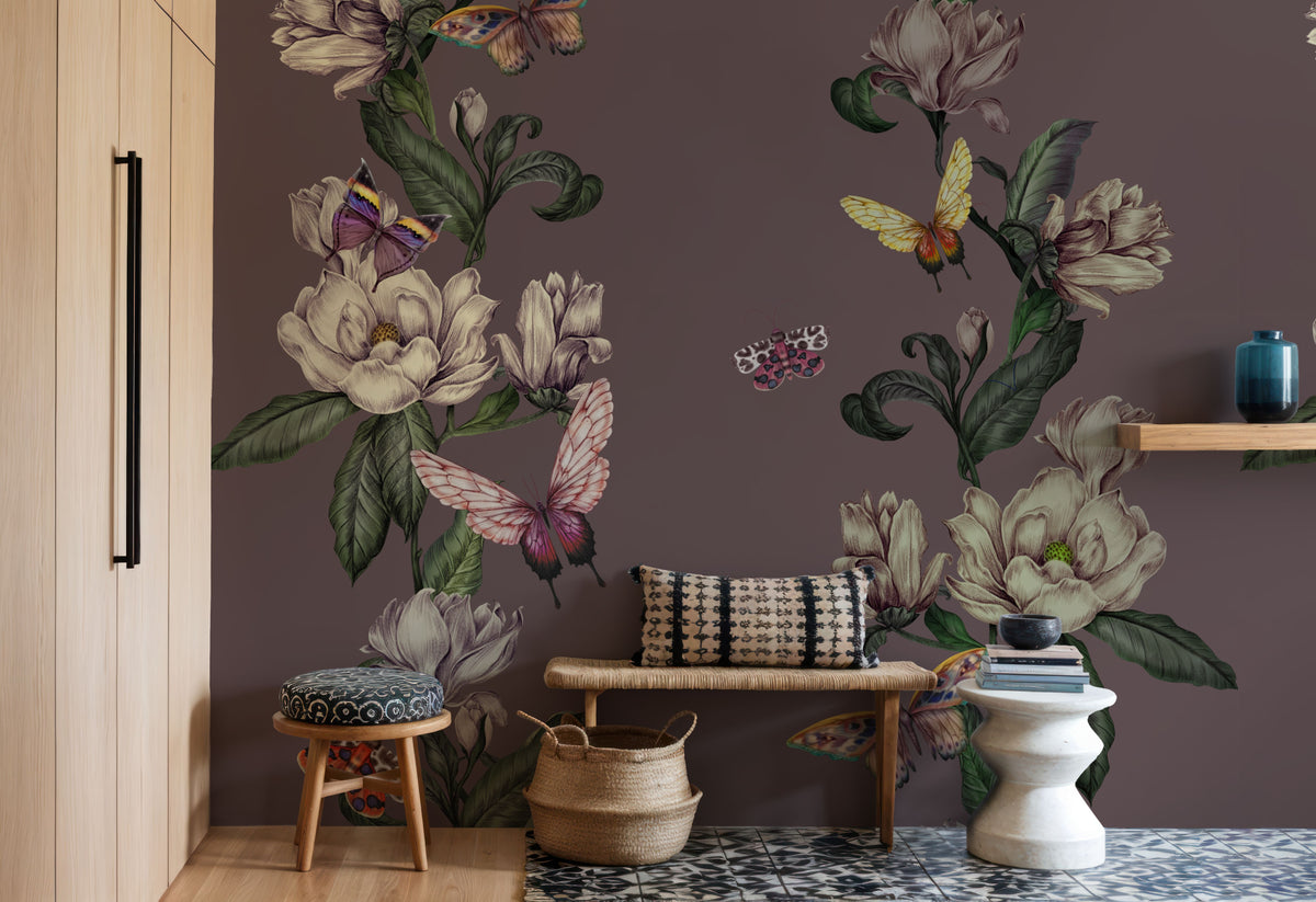 Magnolia Nectar, Dusty Rose Mural Wallpaper - room preview 06