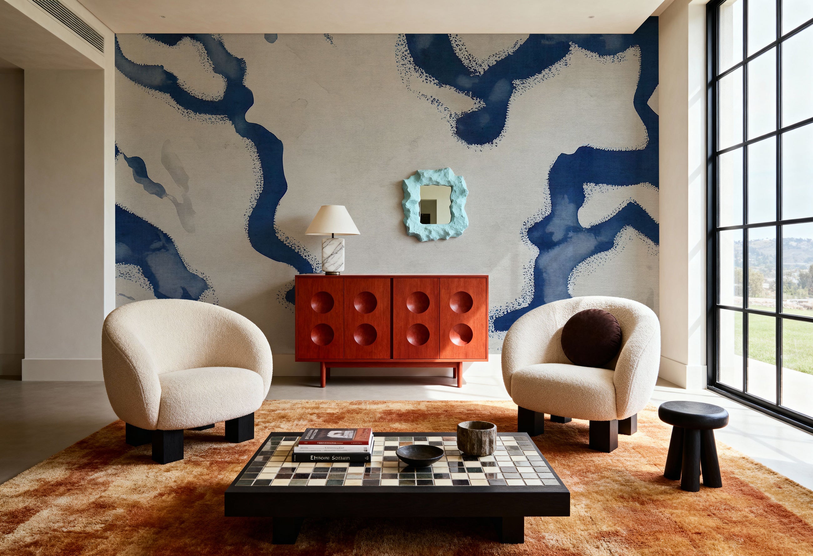 Abstract River Marks, Ocean Blue Mural Wallpaper