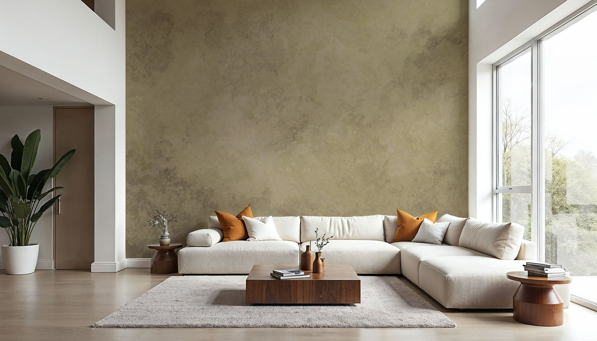 Subtle Plaster Wall, Butter Yellow Mural Wallpaper - room preview 06