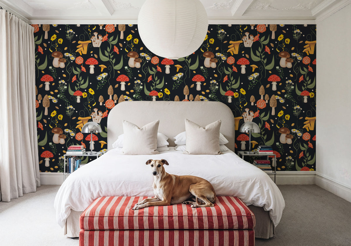 Mushroom Magic, Midnight Mural Wallpaper - room preview 06