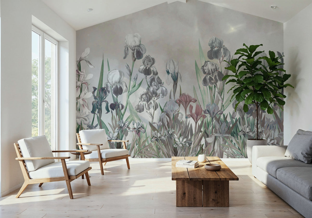 Iris Field Greenish Mural Wallpaper - room preview 06