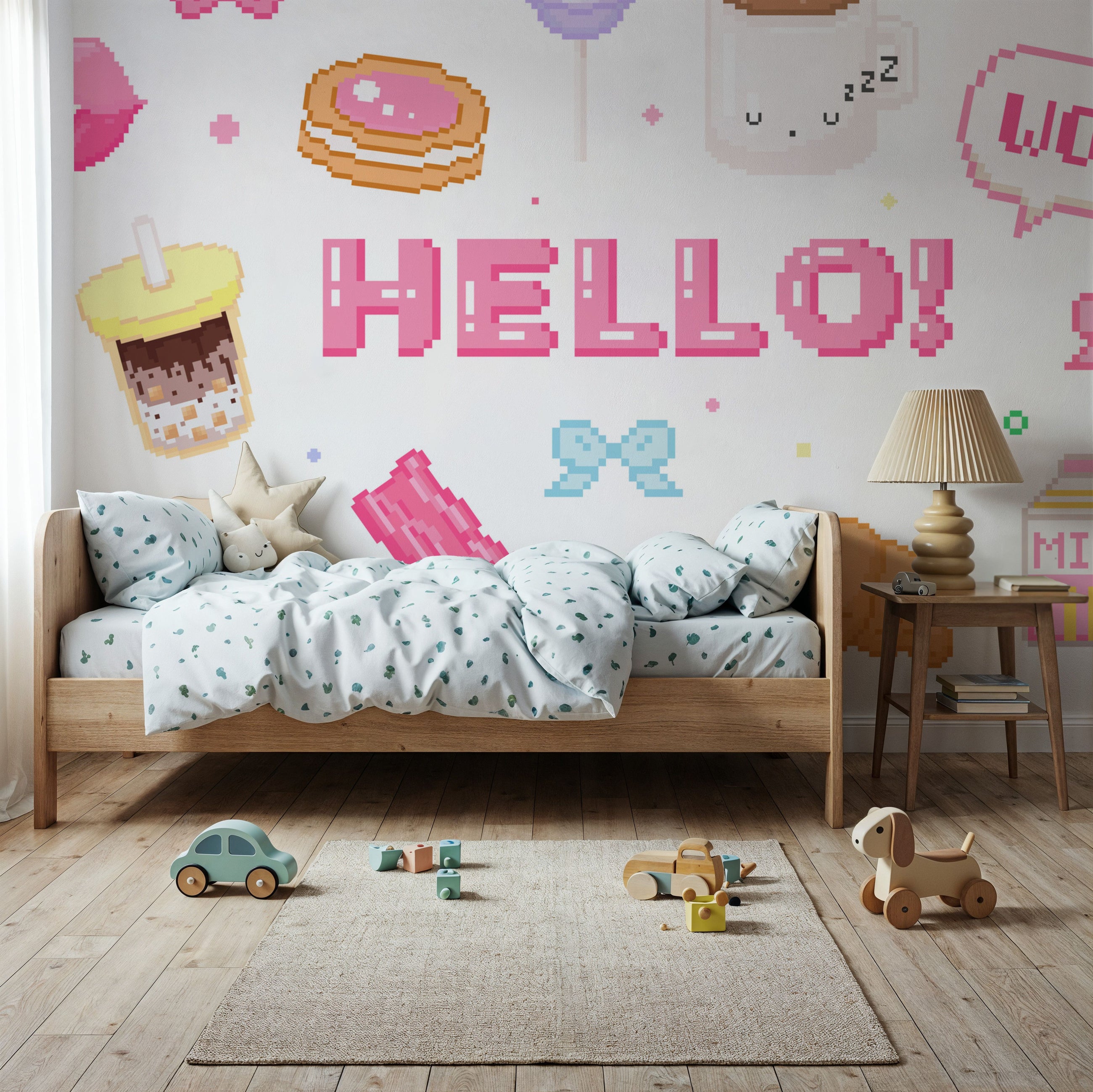 Cute Pixel Hello Light Mural Wallpaper