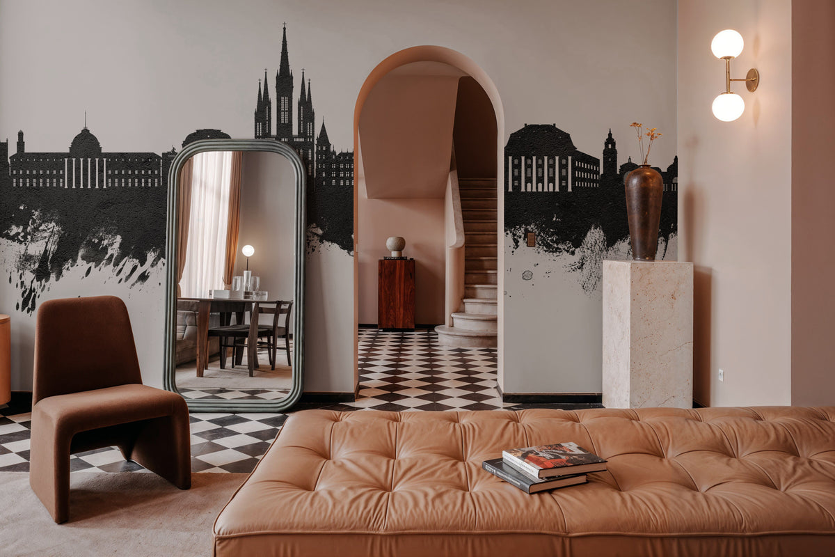 Weisbaden Germany Skyline Black & White Mural Wallpaper - room preview 06