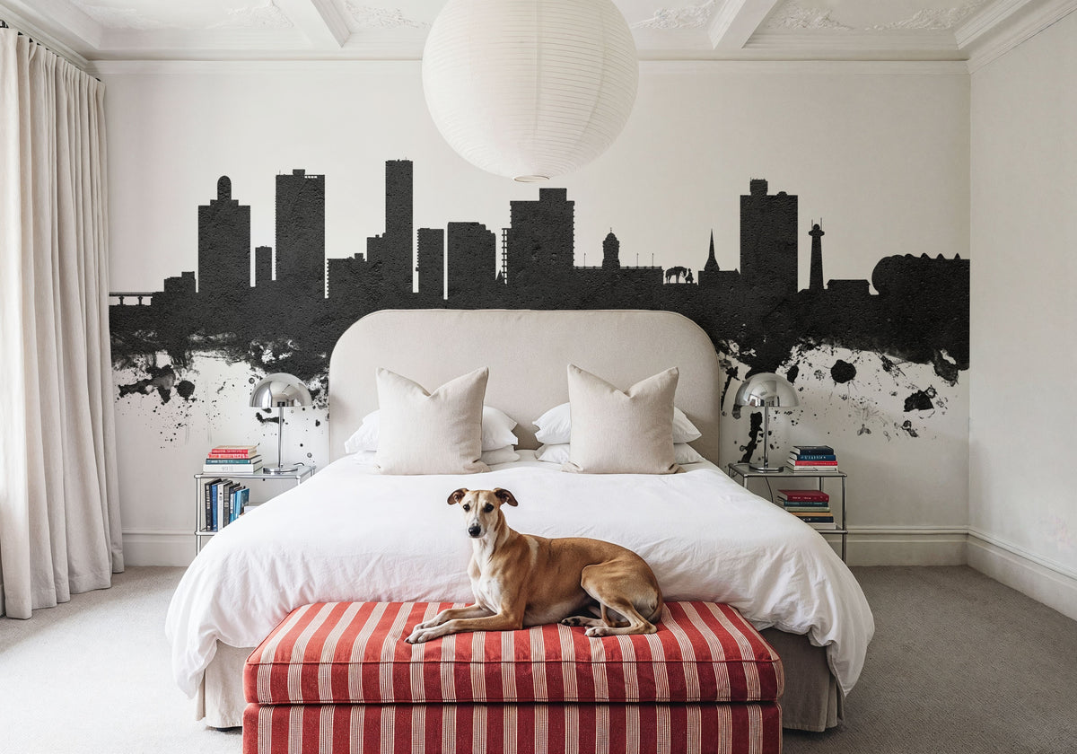 Port Elizabeth South Africa Skyline Black & White Mural Wallpaper - room preview 06
