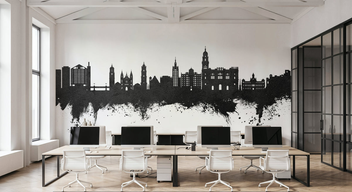 Málaga Spain Skyline Black & White Mural Wallpaper - room preview 06