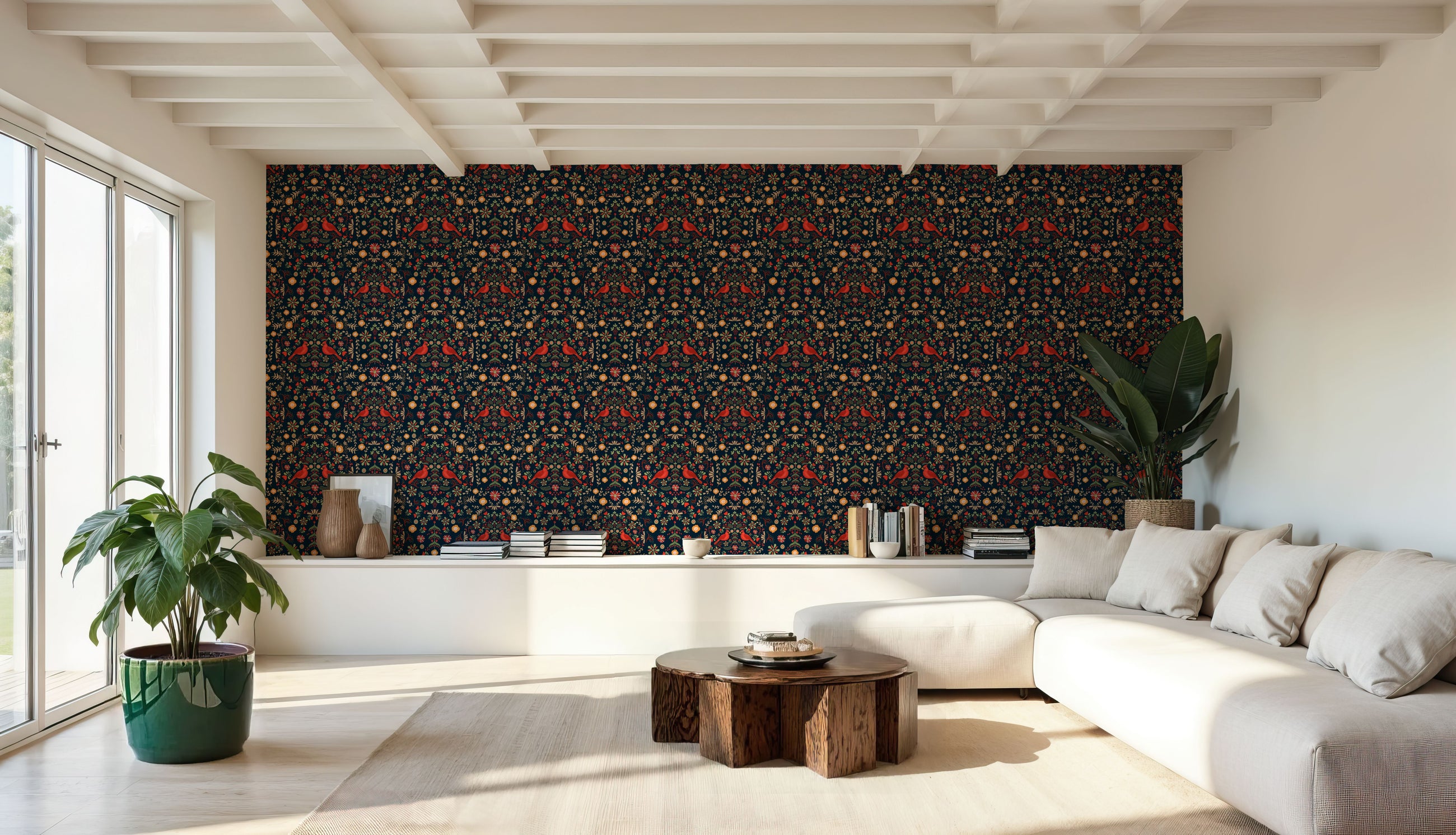 Cardinal Christmas, Navy Mural Wallpaper