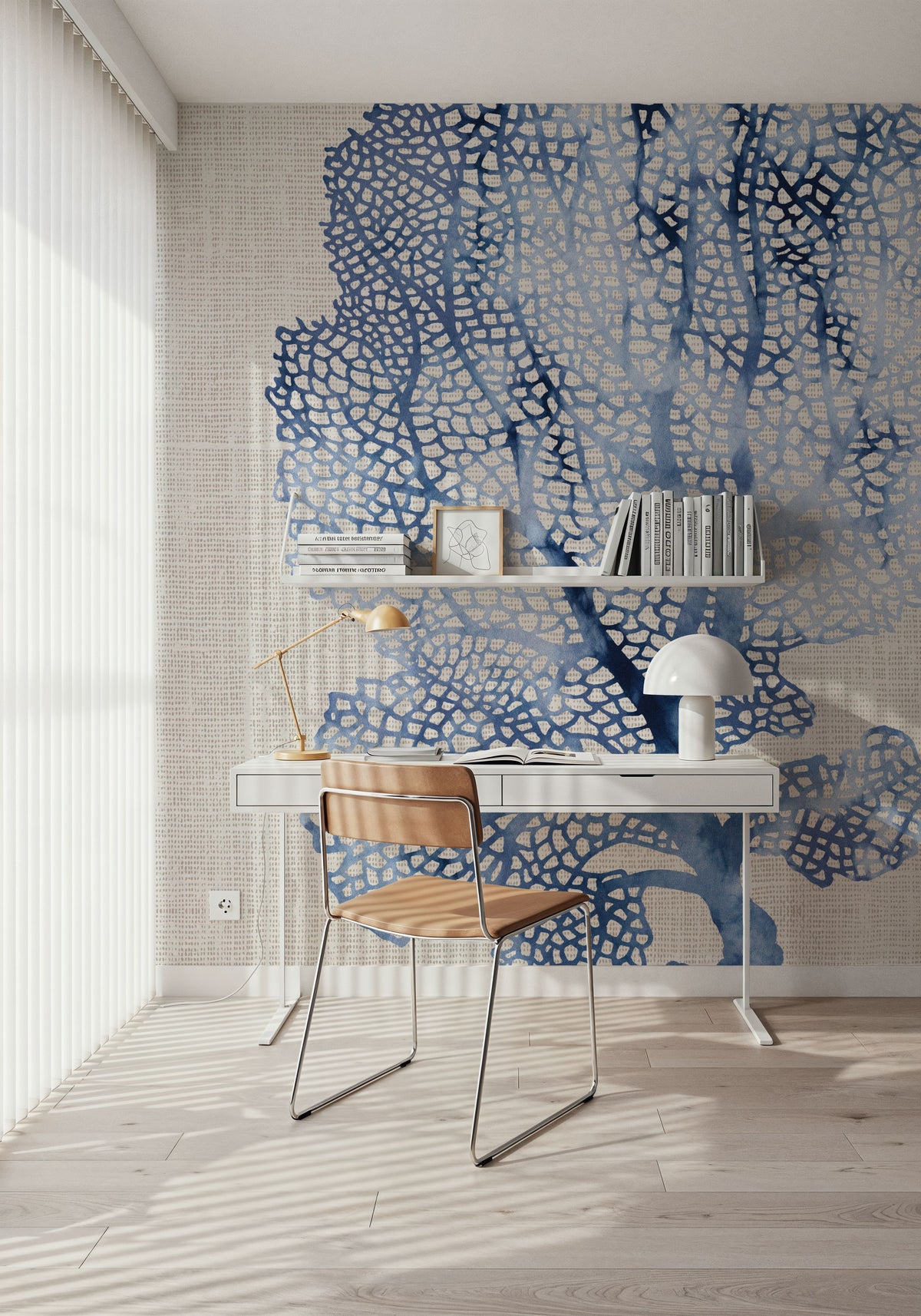 Shibori Coral II on Linen Mural Wallpaper - room preview 06