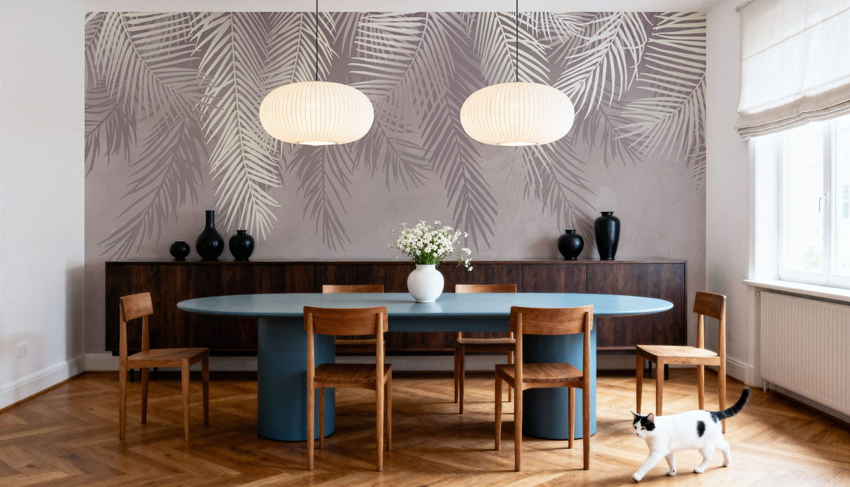 Palms Above, Dusty Pink Mural Wallpaper - room preview 06