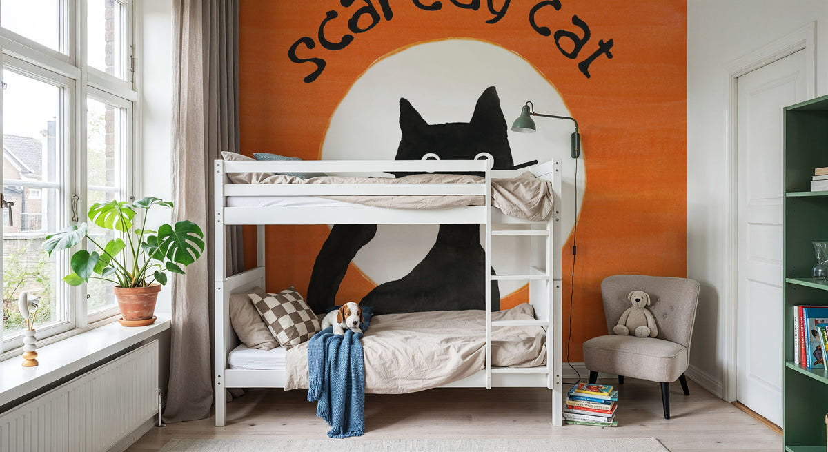 Scaredy Cat Orange Mural Wallpaper - room preview 06