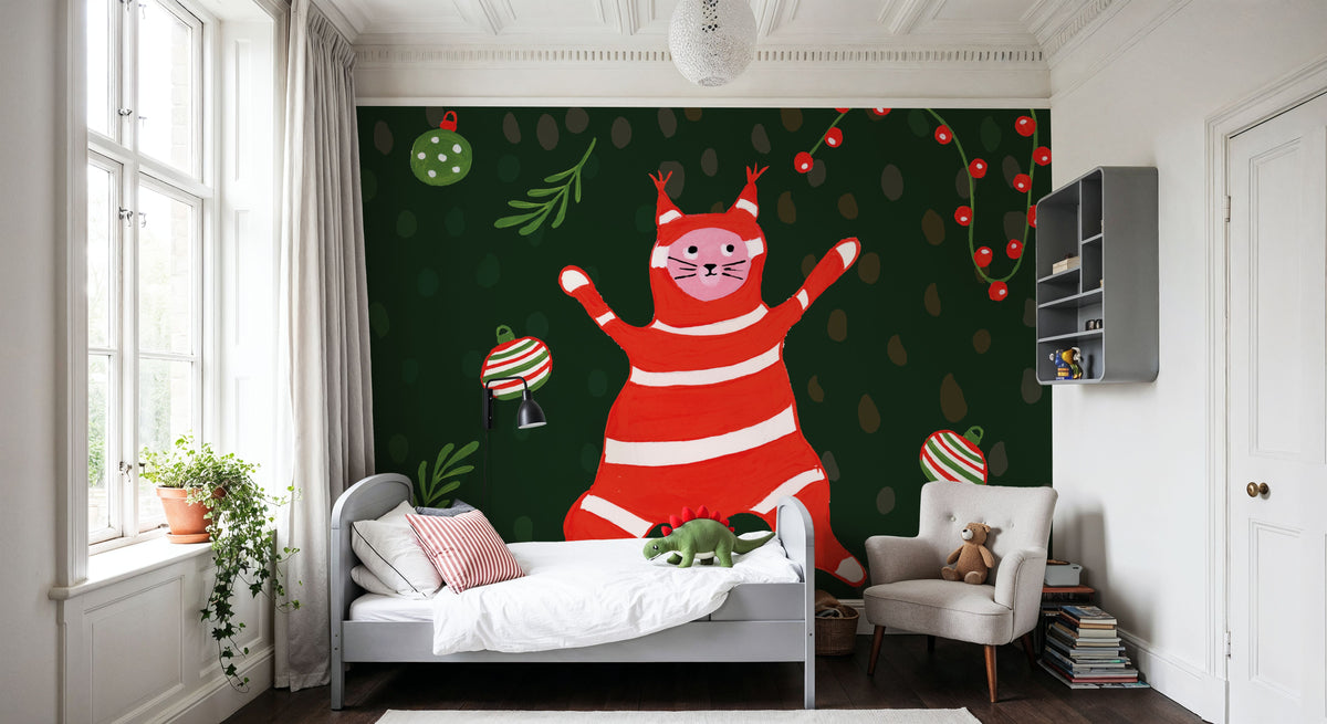 Mischief Kitty Christmas II Mural Wallpaper - room preview 06