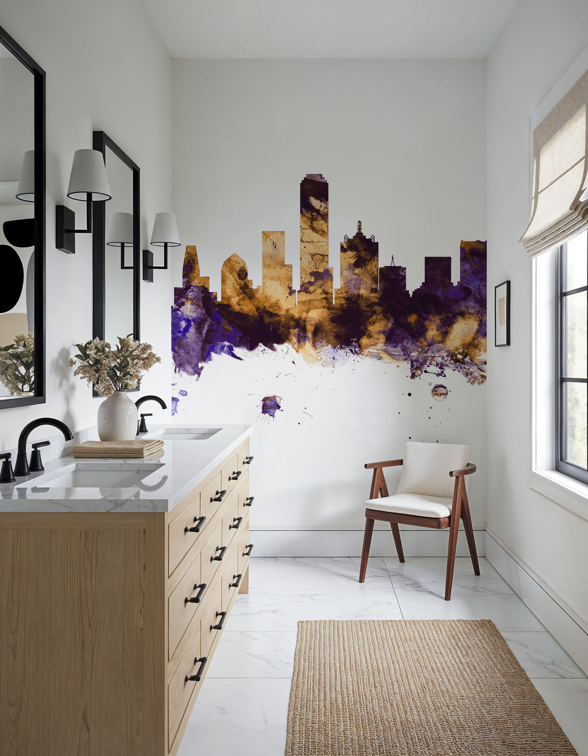 Dallas Skyline Purple & Gold Mural Wallpaper - room preview 06