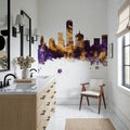 Dallas Skyline Purple & Gold Mural Wallpaper - room preview 06