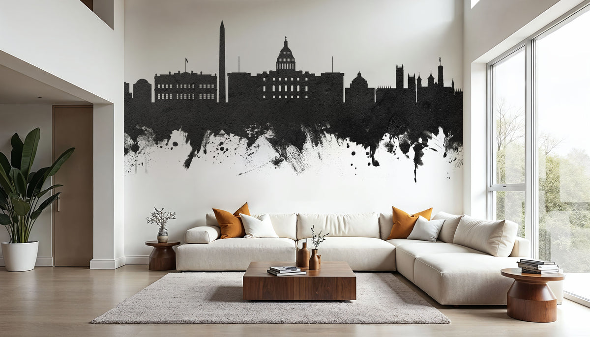 Washington DC Skyline Black & White Mural Wallpaper - room preview 06
