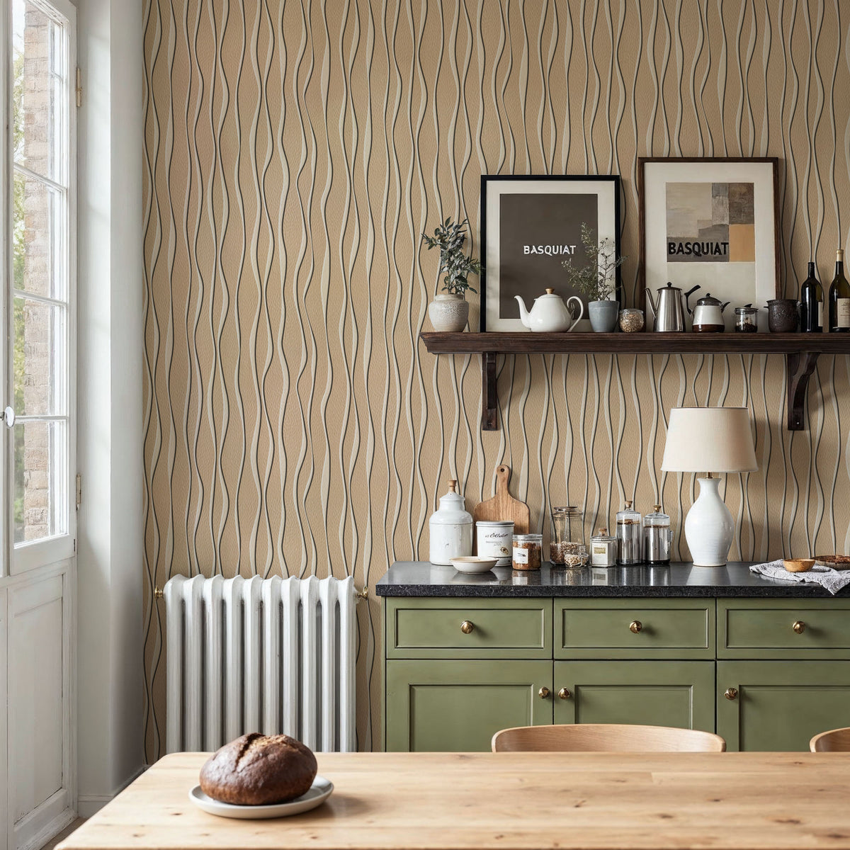 Swaying Lines, Warm Beige Mural Wallpaper - room preview 06