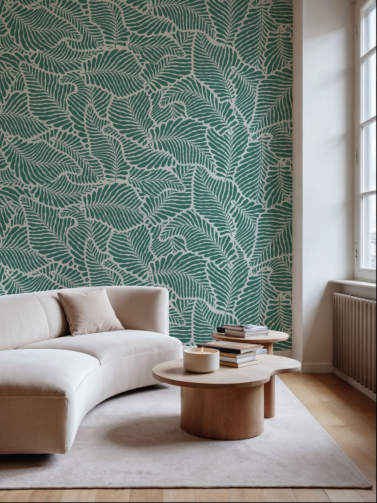 Fern Cut-Outs Pattern, Fresh Evergreen Mural Wallpaper - room preview 06