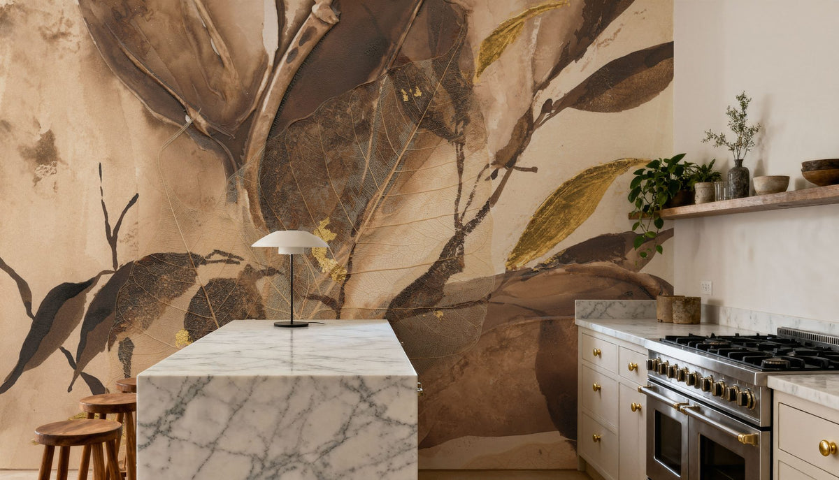 Gilded Leaf Collage I Mural Wallpaper - room preview 06
