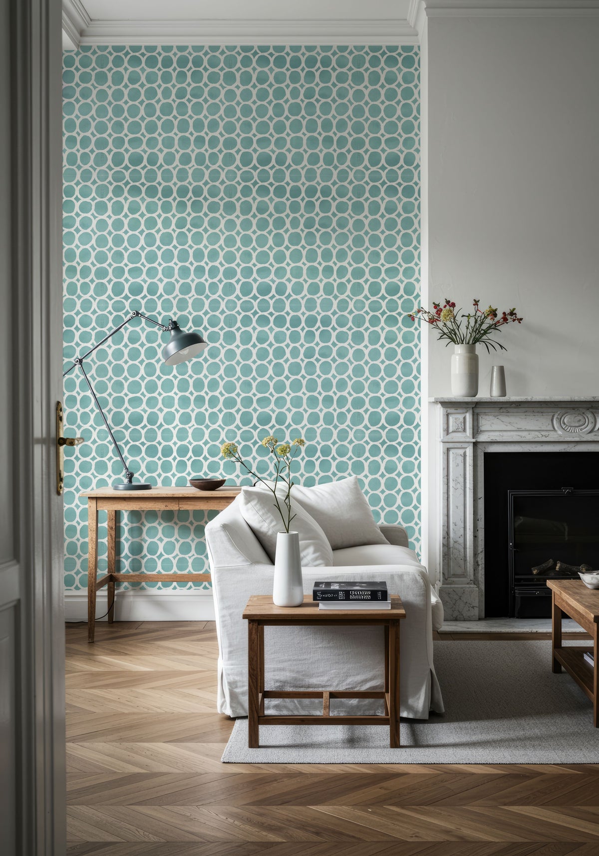 Mixed Blue Circles Inverse Mural Wallpaper - room preview 06