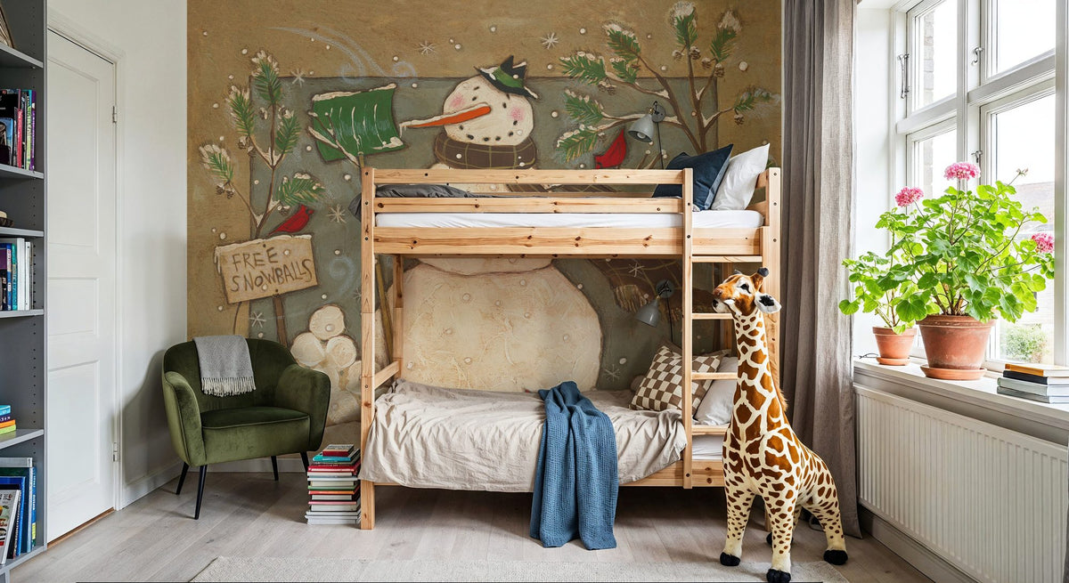 Seasonal Snowman I Mural Wallpaper - room preview 06