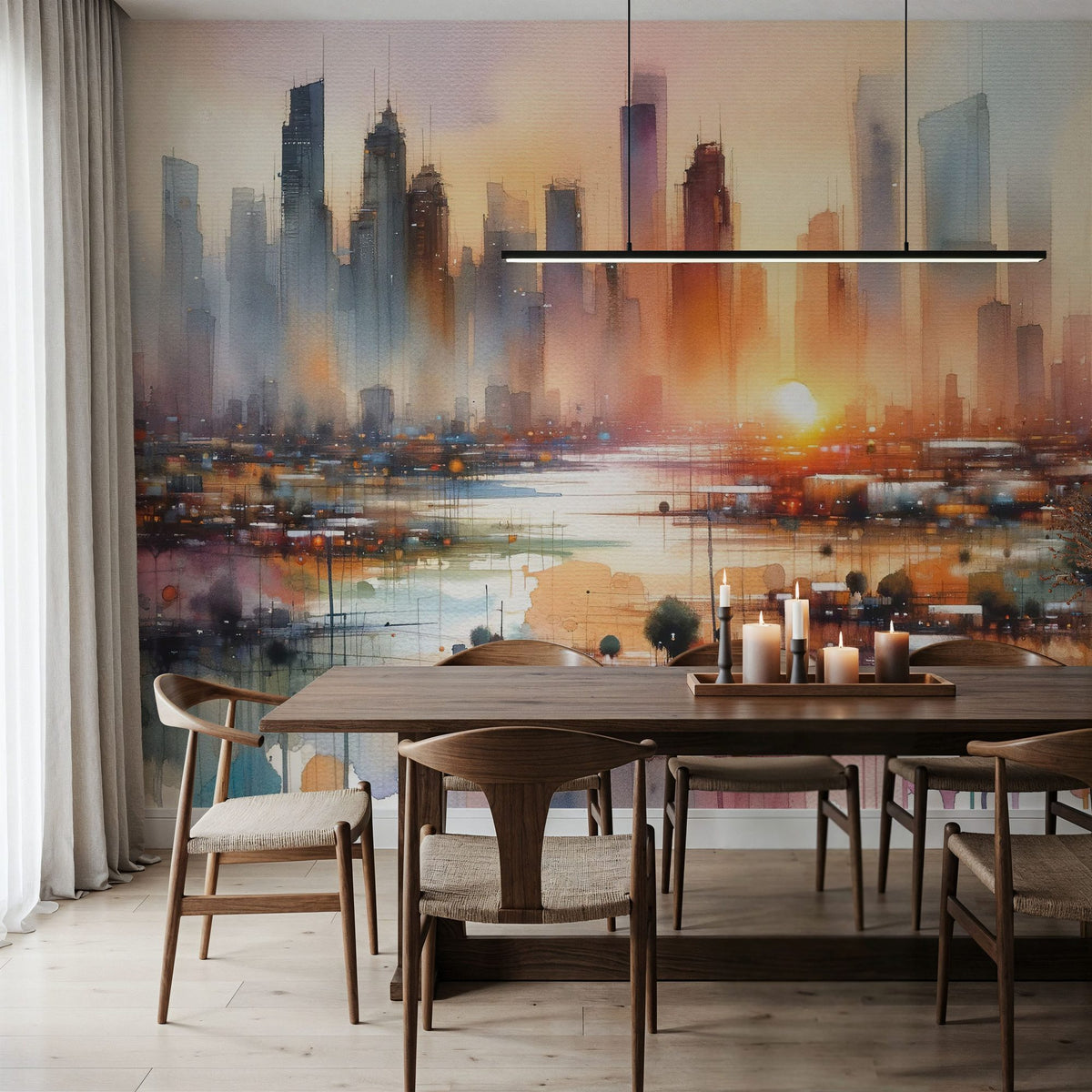 Vibrant Cityscape At Sunset Mural Wallpaper - room preview 06