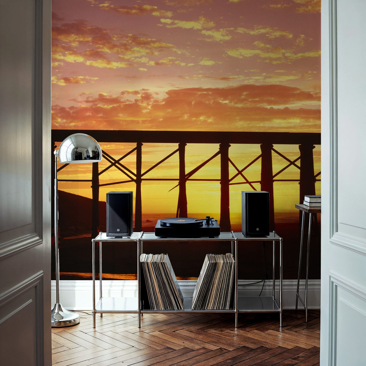 Sunset Pier Silhouette Mural Wallpaper - room preview 06