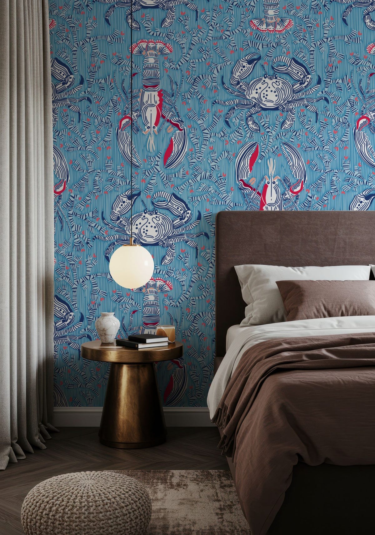 Lobster and Crab Coastal Nostalgia, Blue Mural Wallpaper - room preview 06