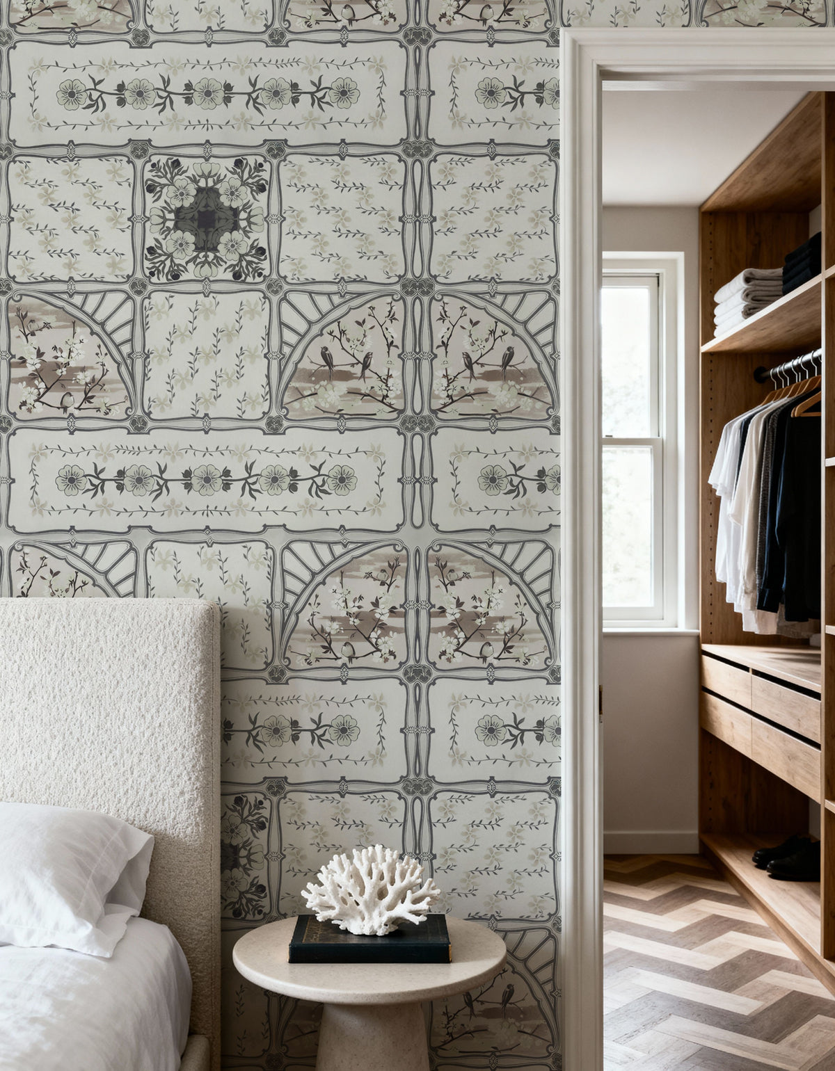 Sakura & Bird, Beige Mural Wallpaper - room preview 06