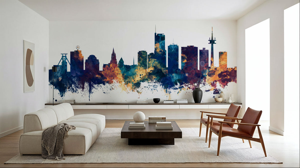 Essen Germany Skyline Blue & Bronze Mural Wallpaper - room preview 06