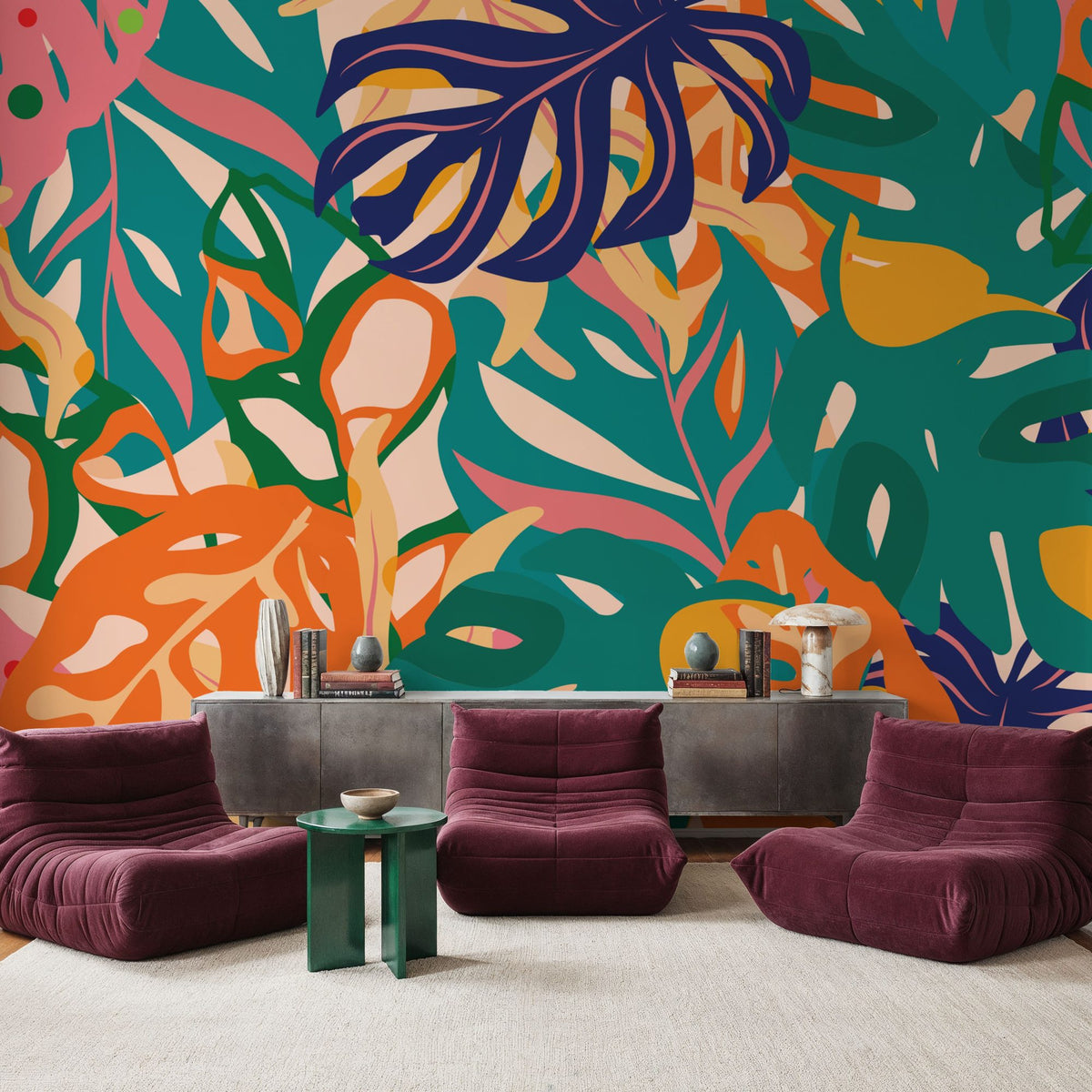 Contoured Monstera Mural Wallpaper - room preview 06