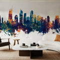 Gold Coast Australia Skyline Blue & Bronze Mural Wallpaper - room preview 06