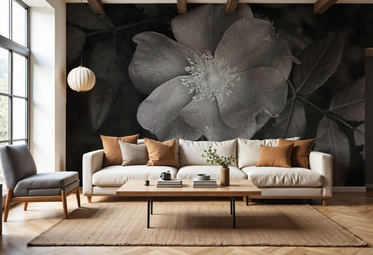 Wild Rose BW I Mural Wallpaper - room preview 06