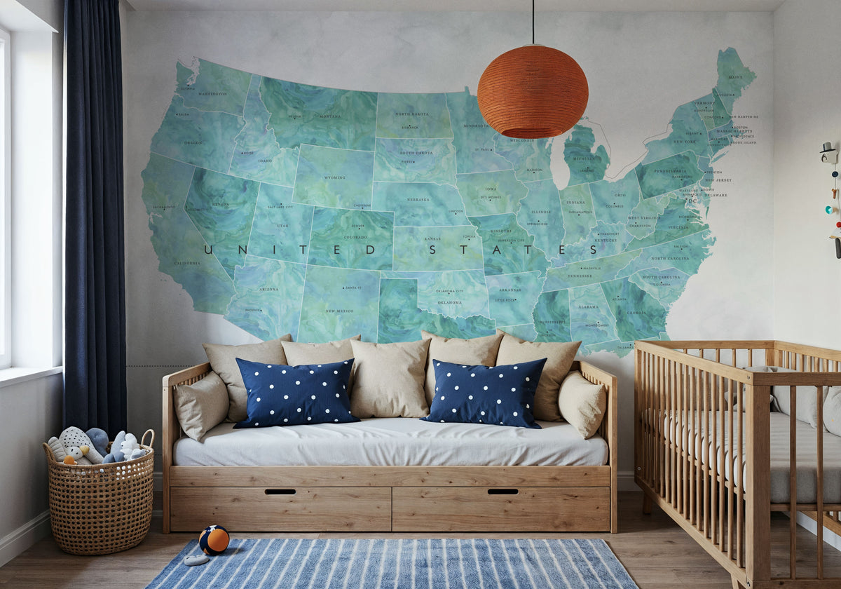 US State Map - Lia Wash Mural Wallpaper - room preview 06
