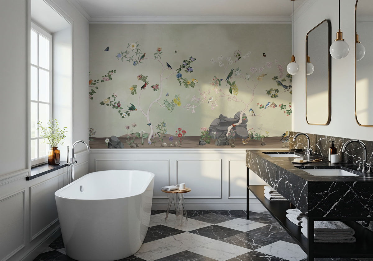 Birds in the Garden Green Mural Wallpaper - room preview 06