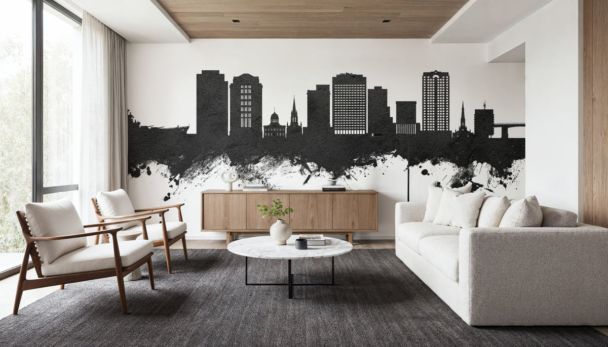 Norfolk Virginia Skyline Black & White Mural Wallpaper - room preview 06
