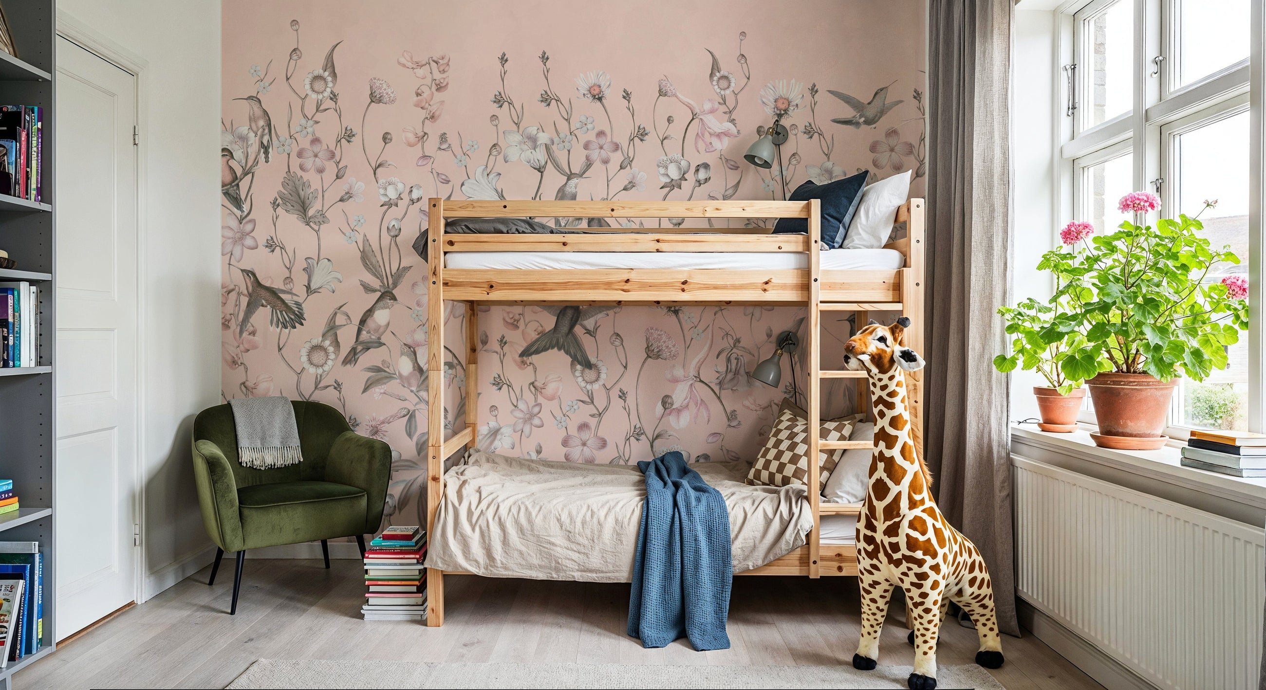 Bird Garden Coral Mural Wallpaper
