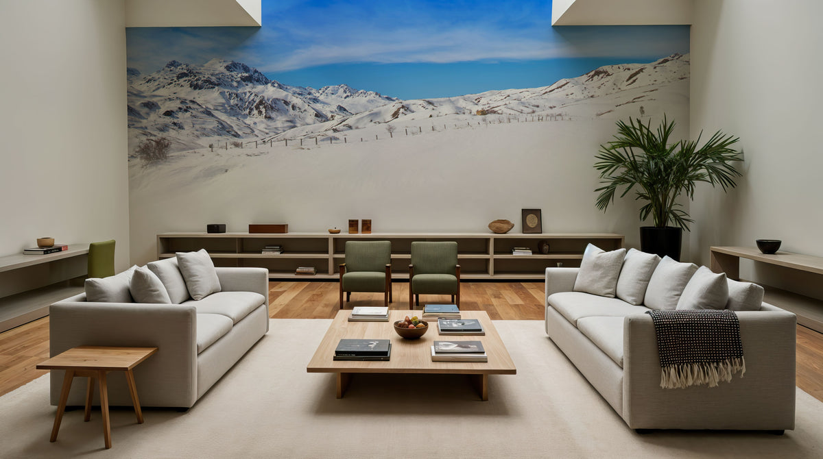 Alpine Serenity White Blue Mural Wallpaper - room preview 06