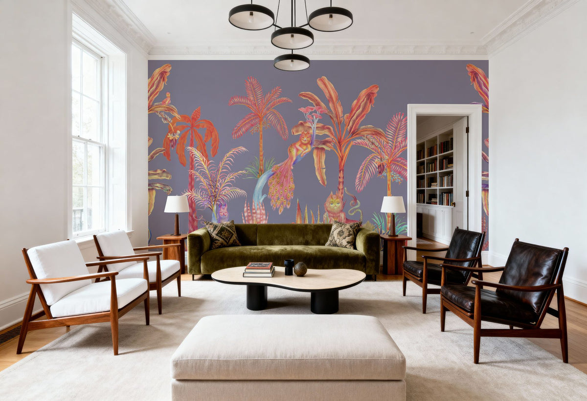 Colorful Jungle, Periwinkle Mural Wallpaper - room preview 06