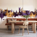 Vevey Switzerland Skyline Purple & Gold Mural Wallpaper - room preview 06