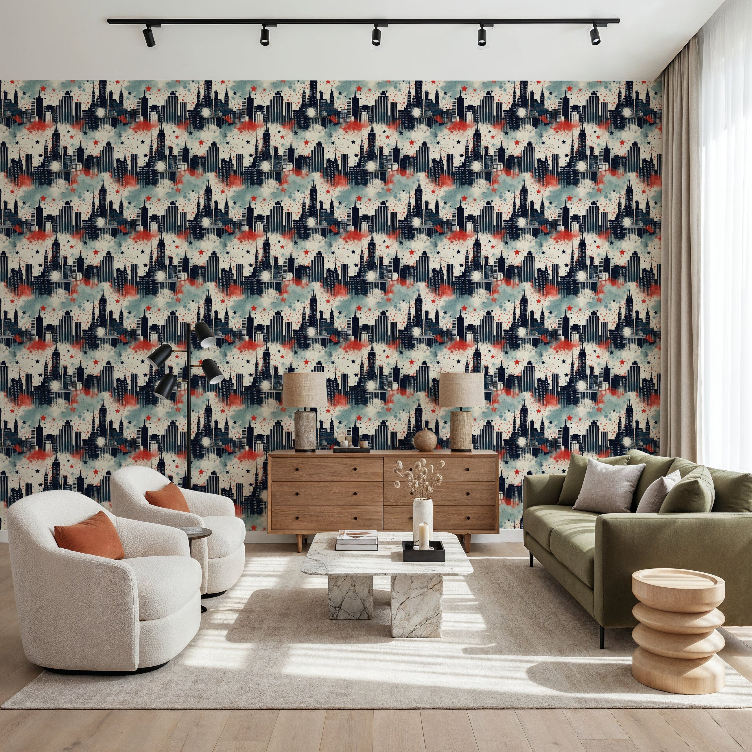 4th of July Skyline Mural Wallpaper