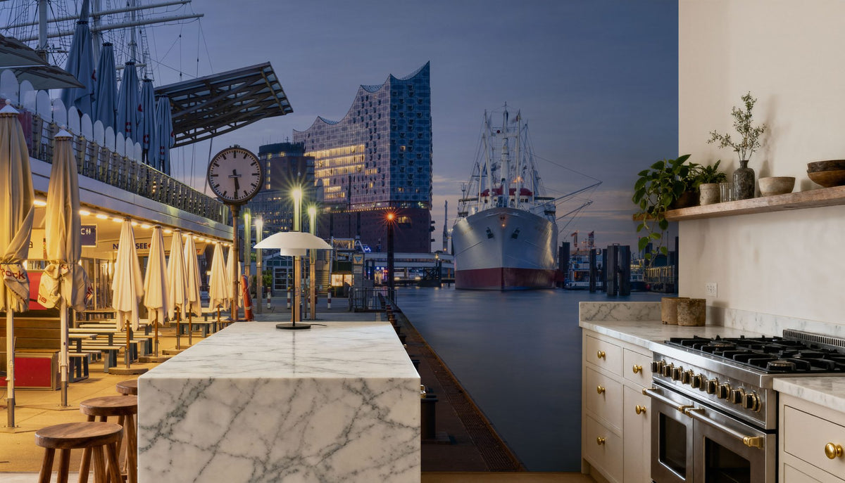 Harbor Twilight Mural Wallpaper - Neutral Tone - room preview 06