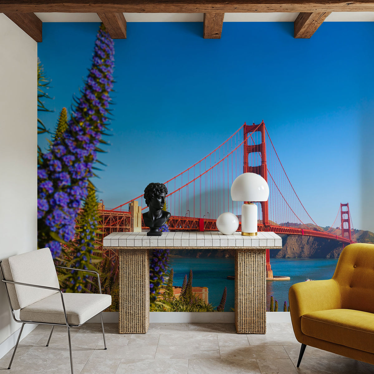 Floral Golden Gate Mural Wallpaper - room preview 06
