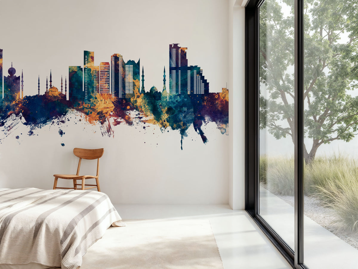 Fujairah Skyline Blue & Bronze Mural Wallpaper - room preview 06