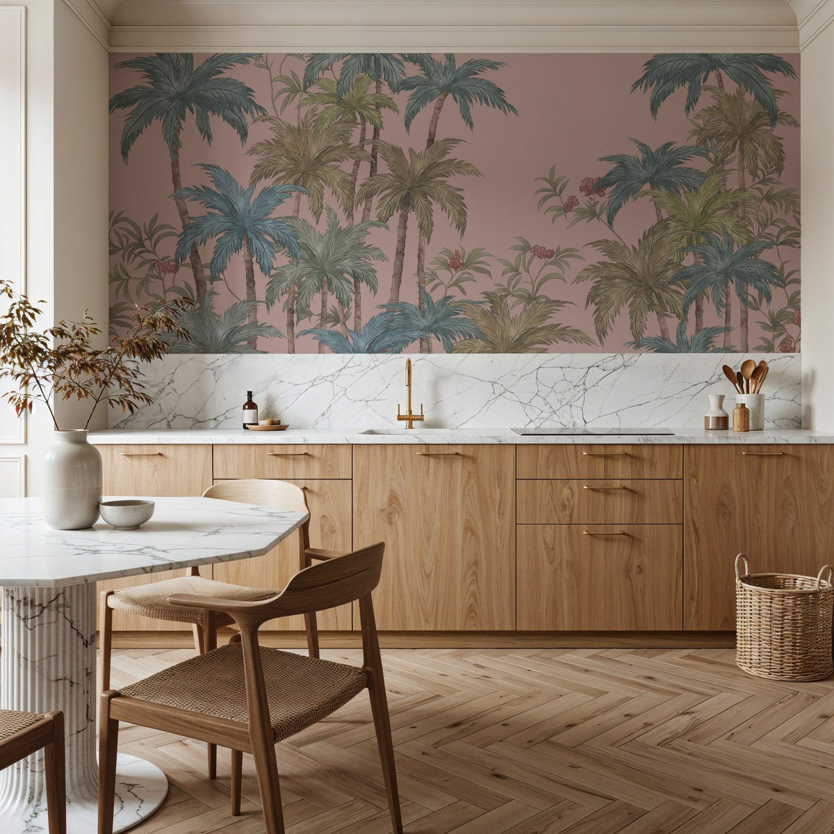 Palm Abode, Peach Mural Wallpaper - room preview 06