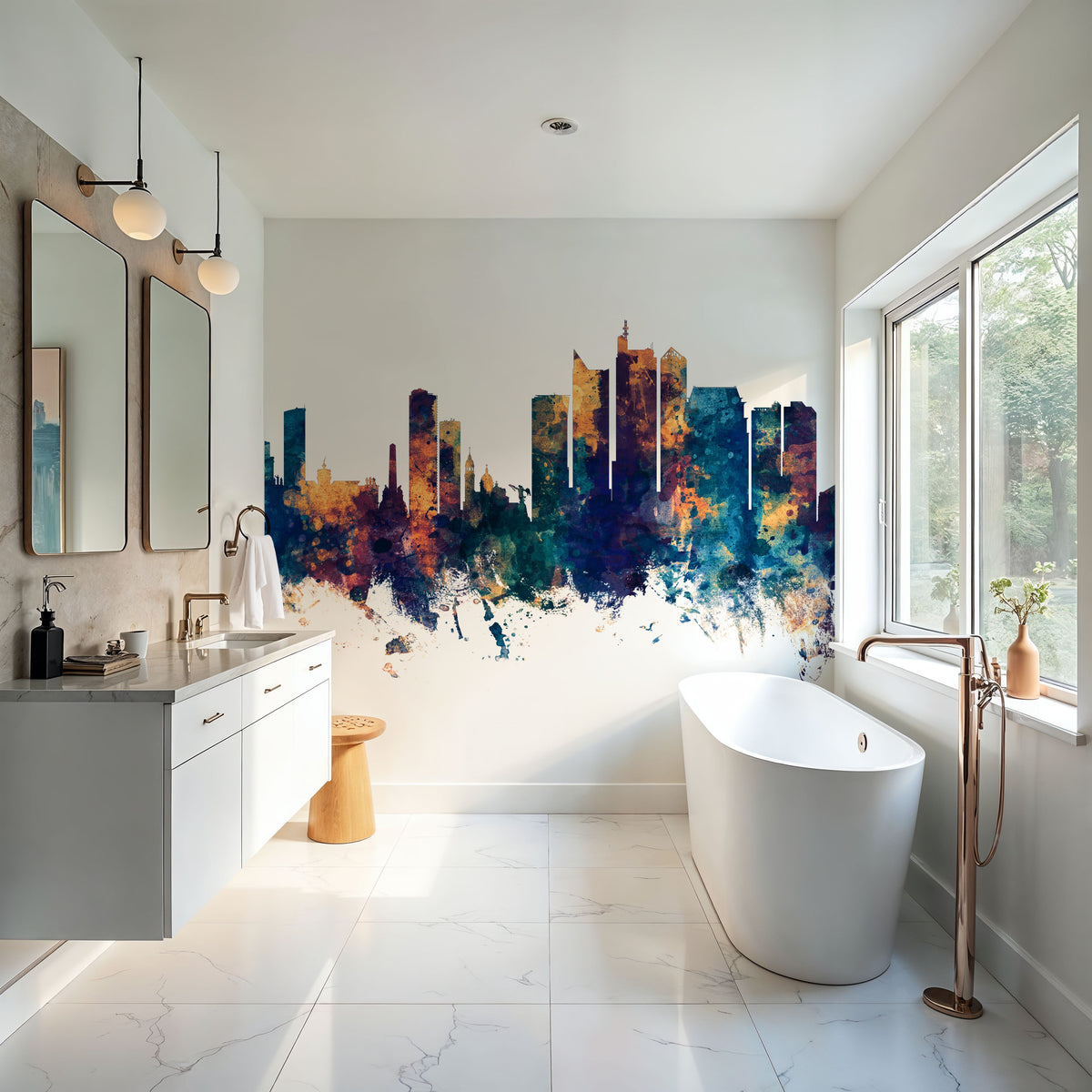 Manila Philippines Skyline Blue & Bronze Mural Wallpaper - room preview 06