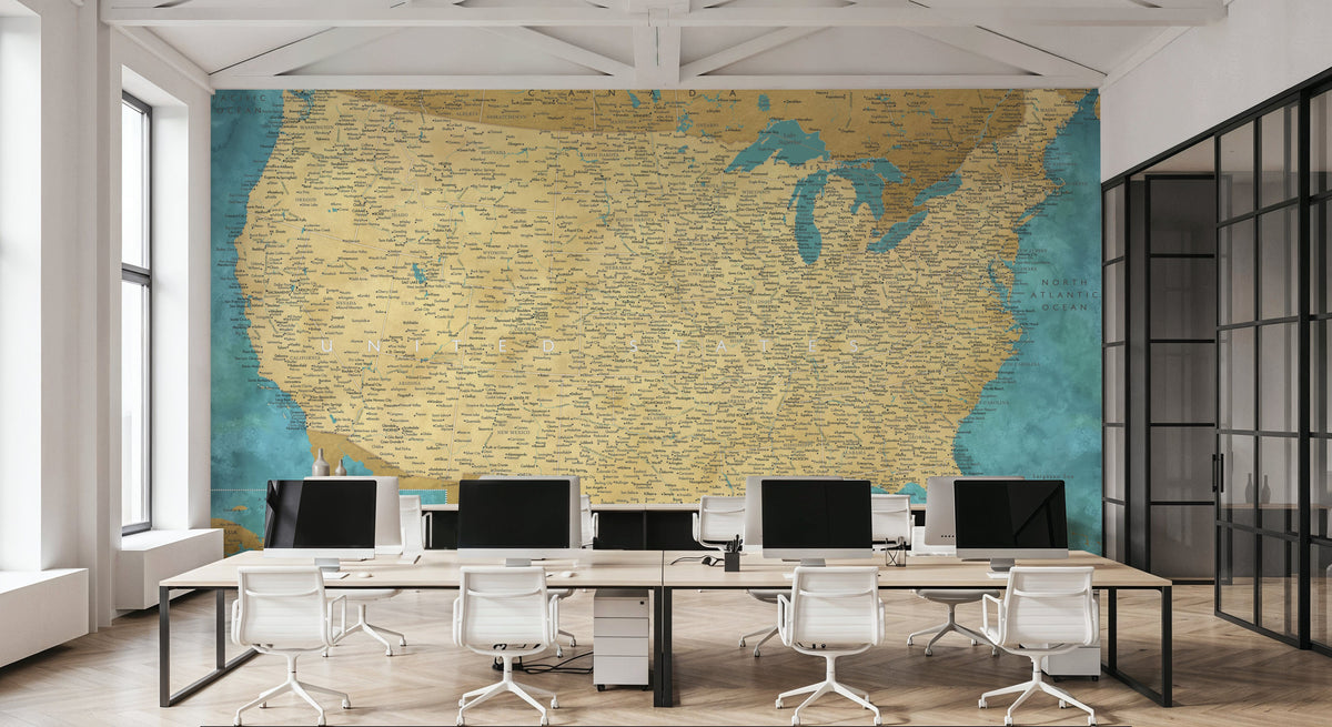 US Map Detailed - Lexy Mural Wallpaper - room preview 06